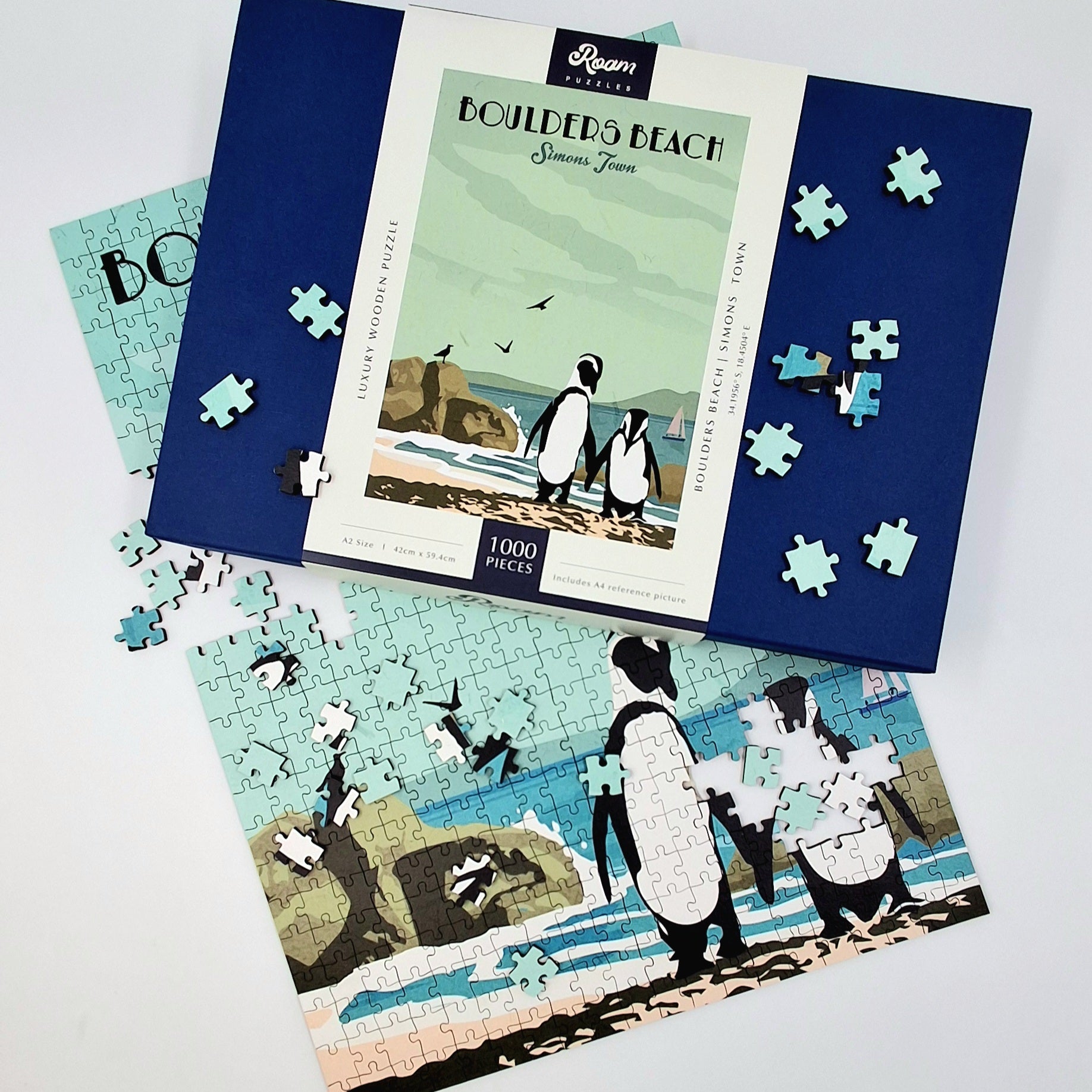 Boulders Beach puzzle with completed pieces and packaging 