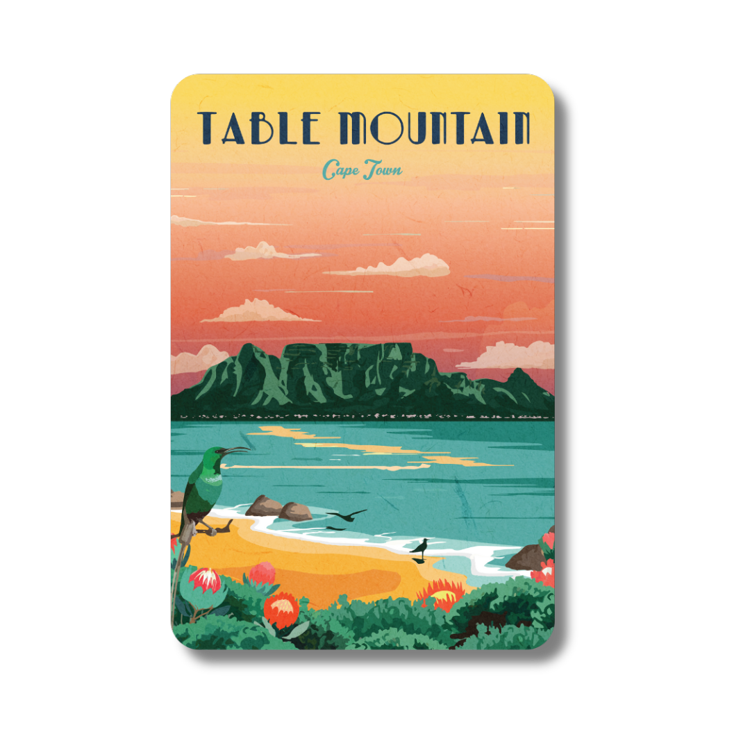 Table Mountain illustration with a scenic view on a magnet