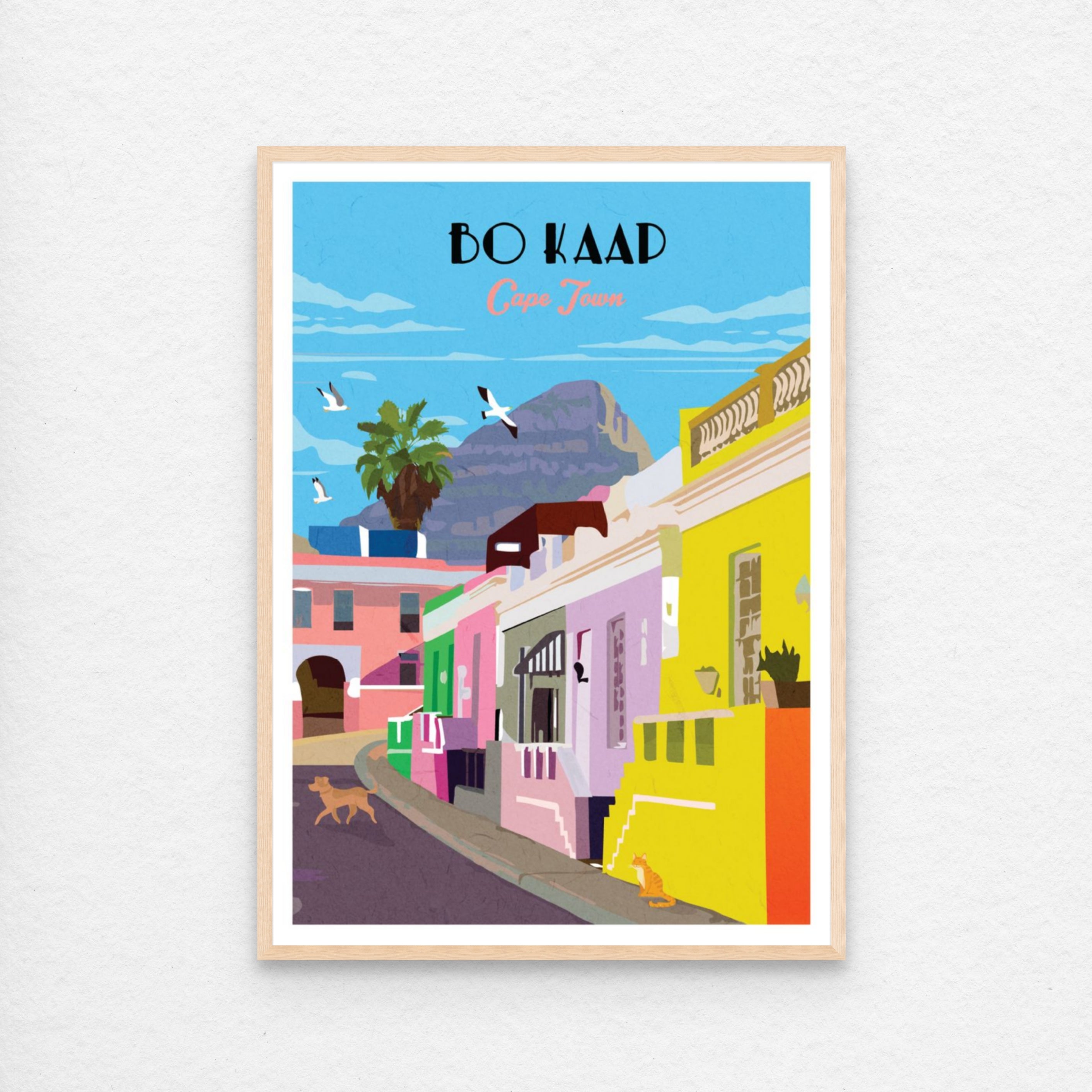 Bo kaap vintage minimalist poster wall art print a with natural wood frame