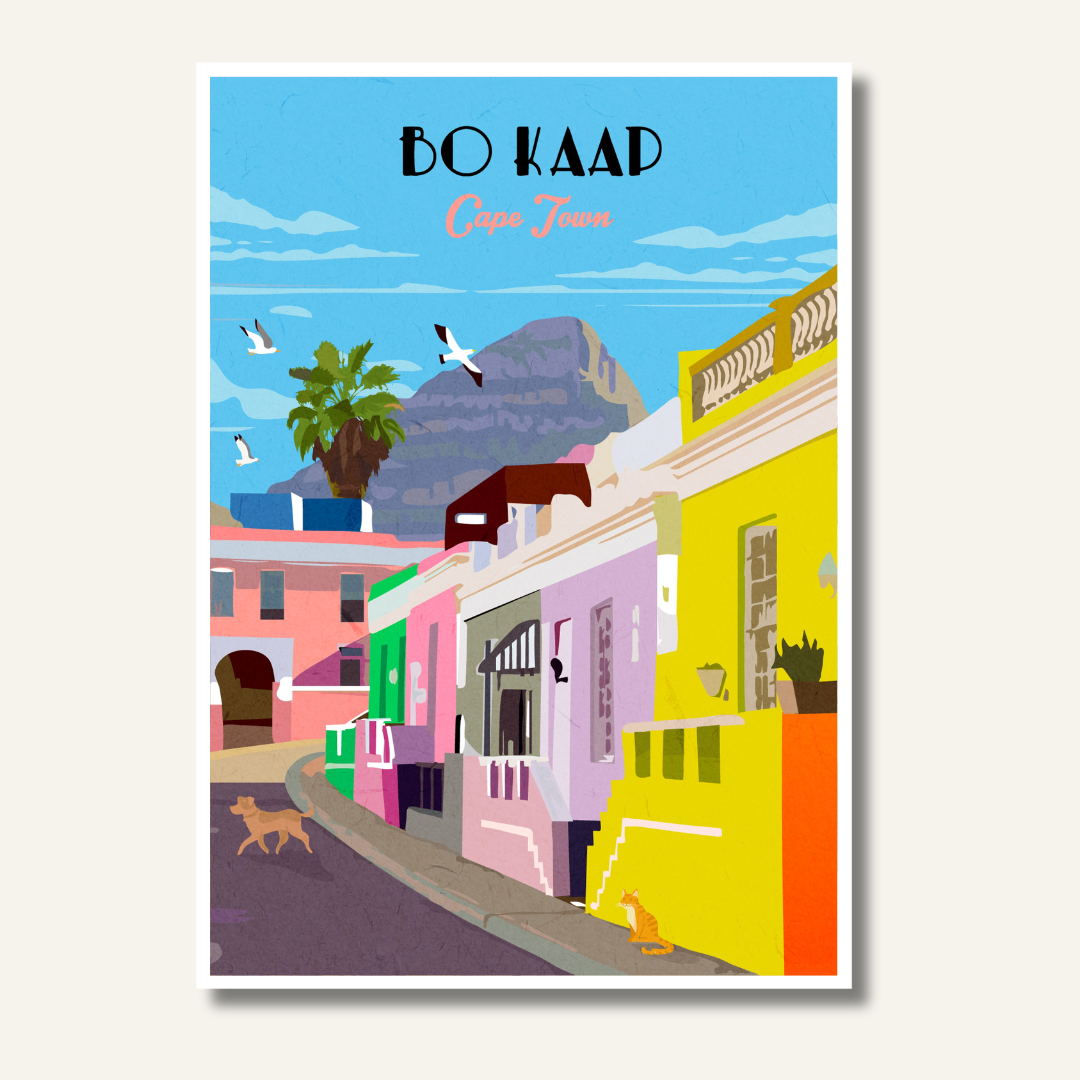 Bo Kaap Cape Town Travel Poster Vintage Style Minimalist Wall Art Decor 