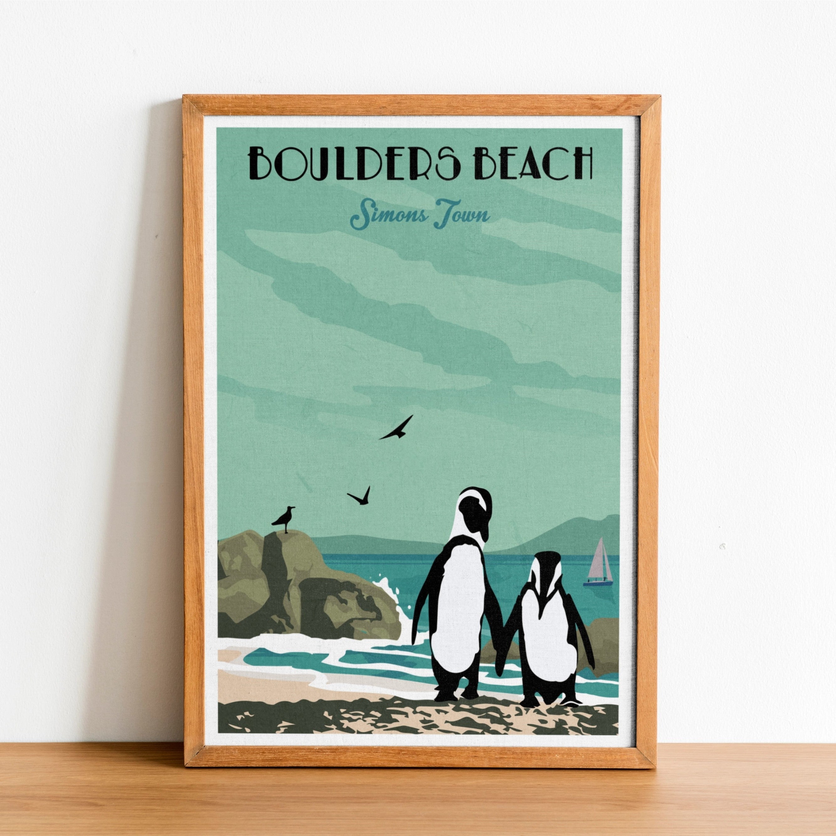 Boulders Beach Simons Town Vintage Illustrated Poster Wall Art Home Decor