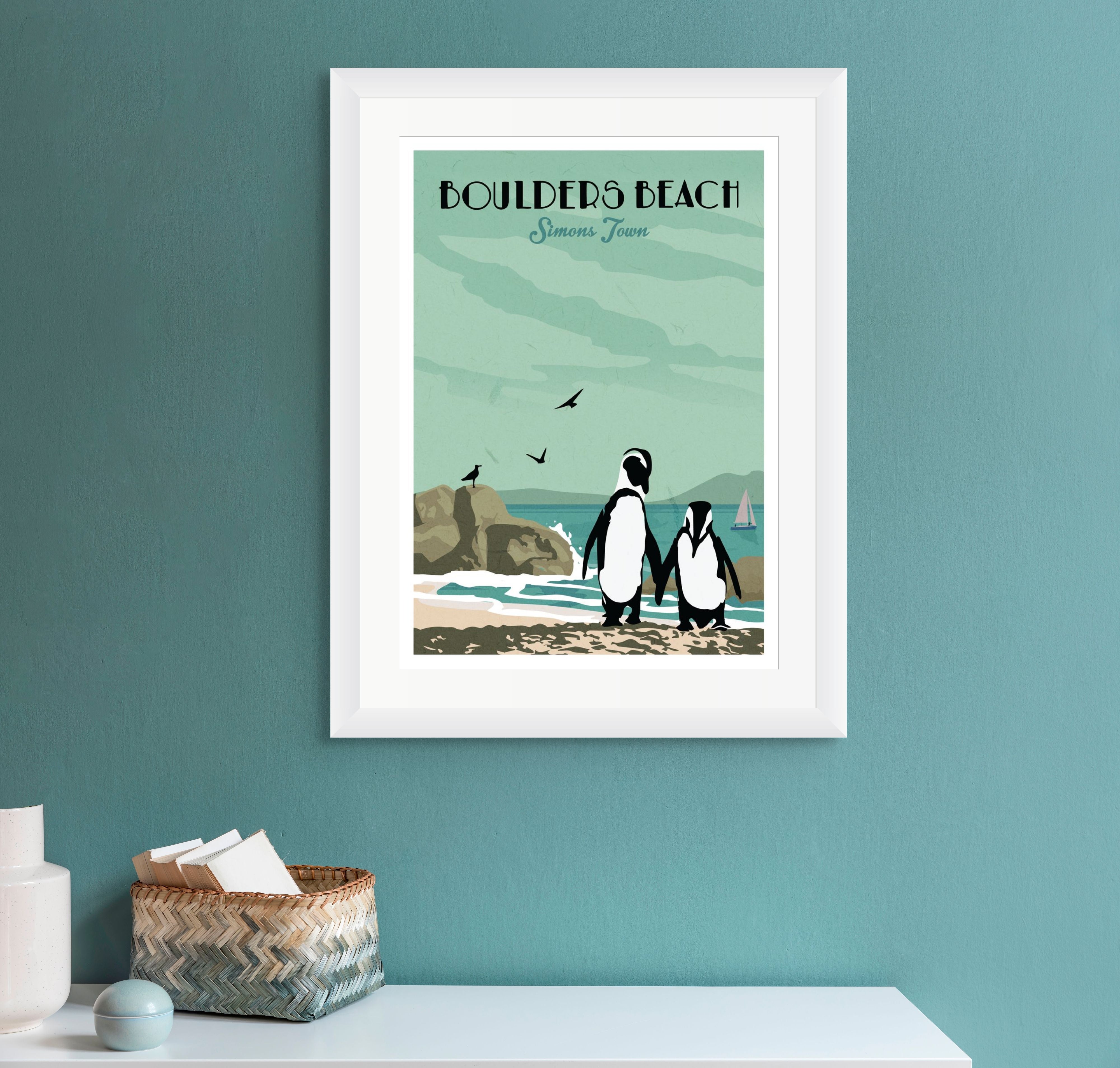 Boulders Beach Simons Town Vintage Illustrated Poster Wall Art Home Decor