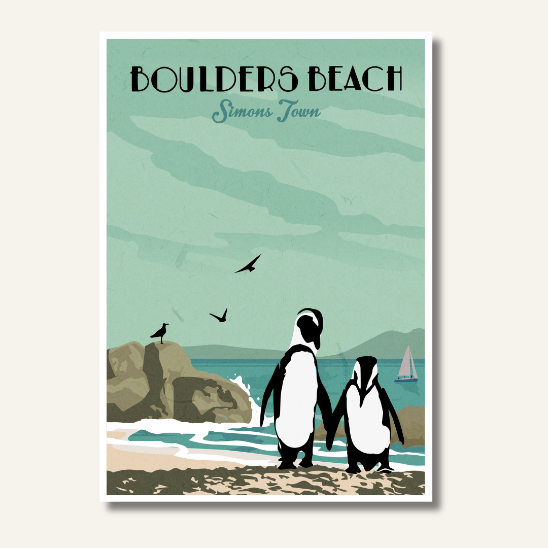 Boulders Beach Simons Town Vintage Illustrated Poster Wall Art