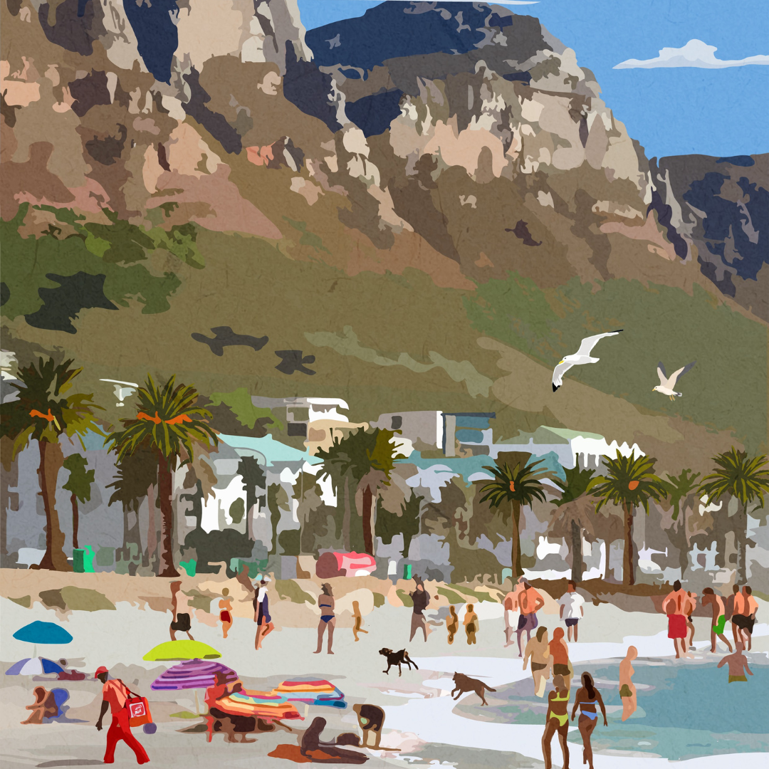 Roam Camps Bay Cape Town South Africa Beach Illustrated Travel Poster Print