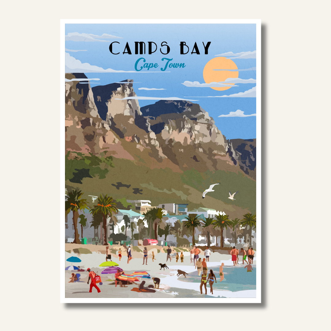 Roam Camps Bay Cape Town South Africa Beach Illustrated Travel Poster Print