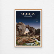 Illustrated Cederberg poster featuring South Africa’s rocky mountains and rugged landscapes – nature-inspired wall art perfect for home decor, hiking lovers, and travel enthusiasts. Cederberg poster with kiaat frame