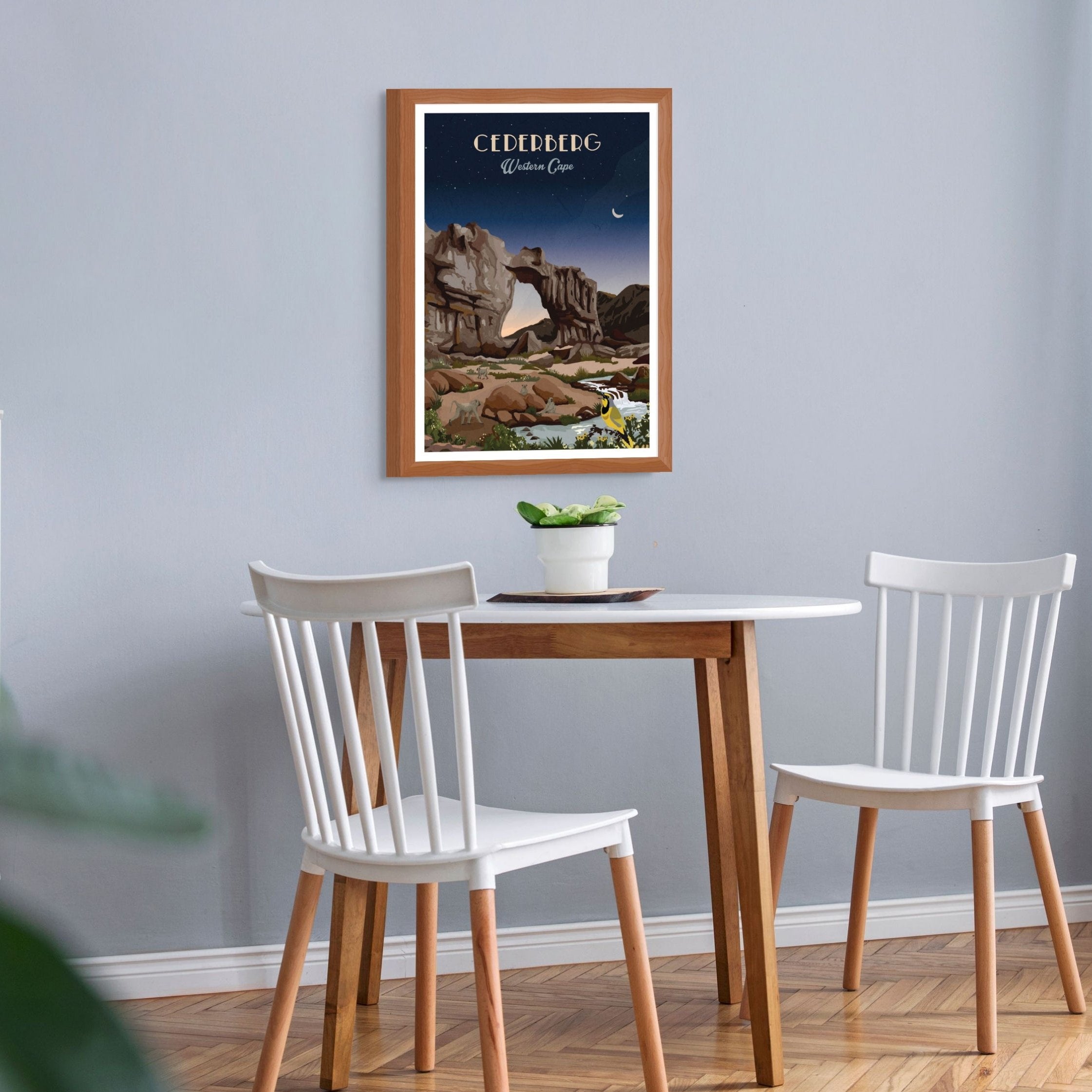 Illustrated Cederberg poster featuring South Africa’s rocky mountains and rugged landscapes – nature-inspired wall art perfect for home decor, hiking lovers, and travel enthusiasts.