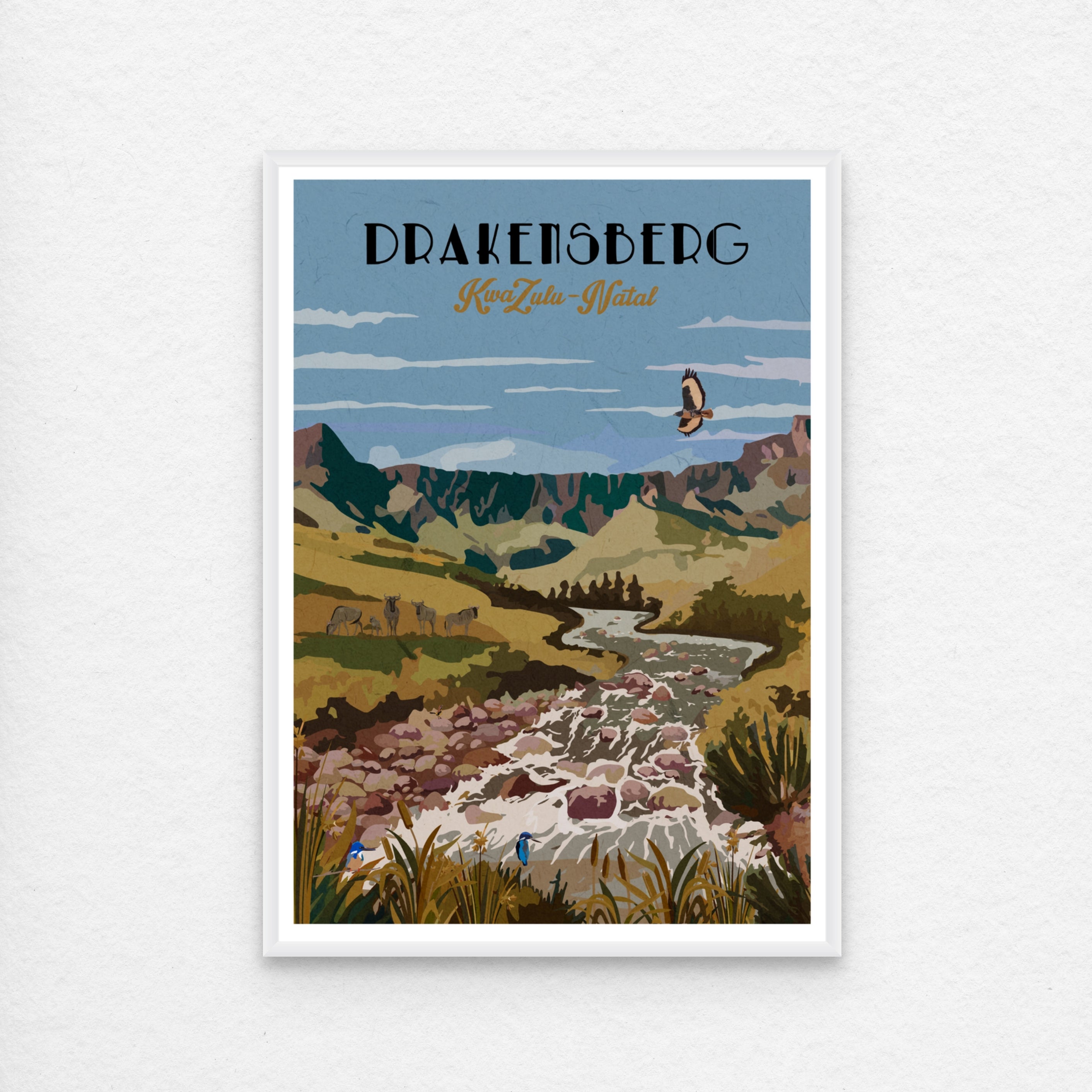 Drakensberg KZN ARTWORK with white frame