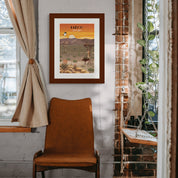 Karoo art print – illustrated South African landscape poster with semi-desert scenery, perfect wall art for rustic home decor and travel lovers.