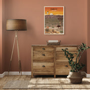 Karoo art print – illustrated South African landscape poster with semi-desert scenery, perfect wall art for rustic home decor and travel lovers.