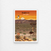 karoo poster with white frame. Karoo art print – illustrated South African landscape poster with semi-desert scenery, perfect wall art for rustic home decor and travel lovers.