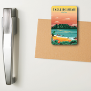 Magnet with a scenic cover featuring Table Mountain, South Africa, on a white fridge