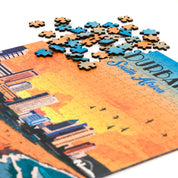 Jigsaw puzzle with completed pieces on a map of Durban South Africa