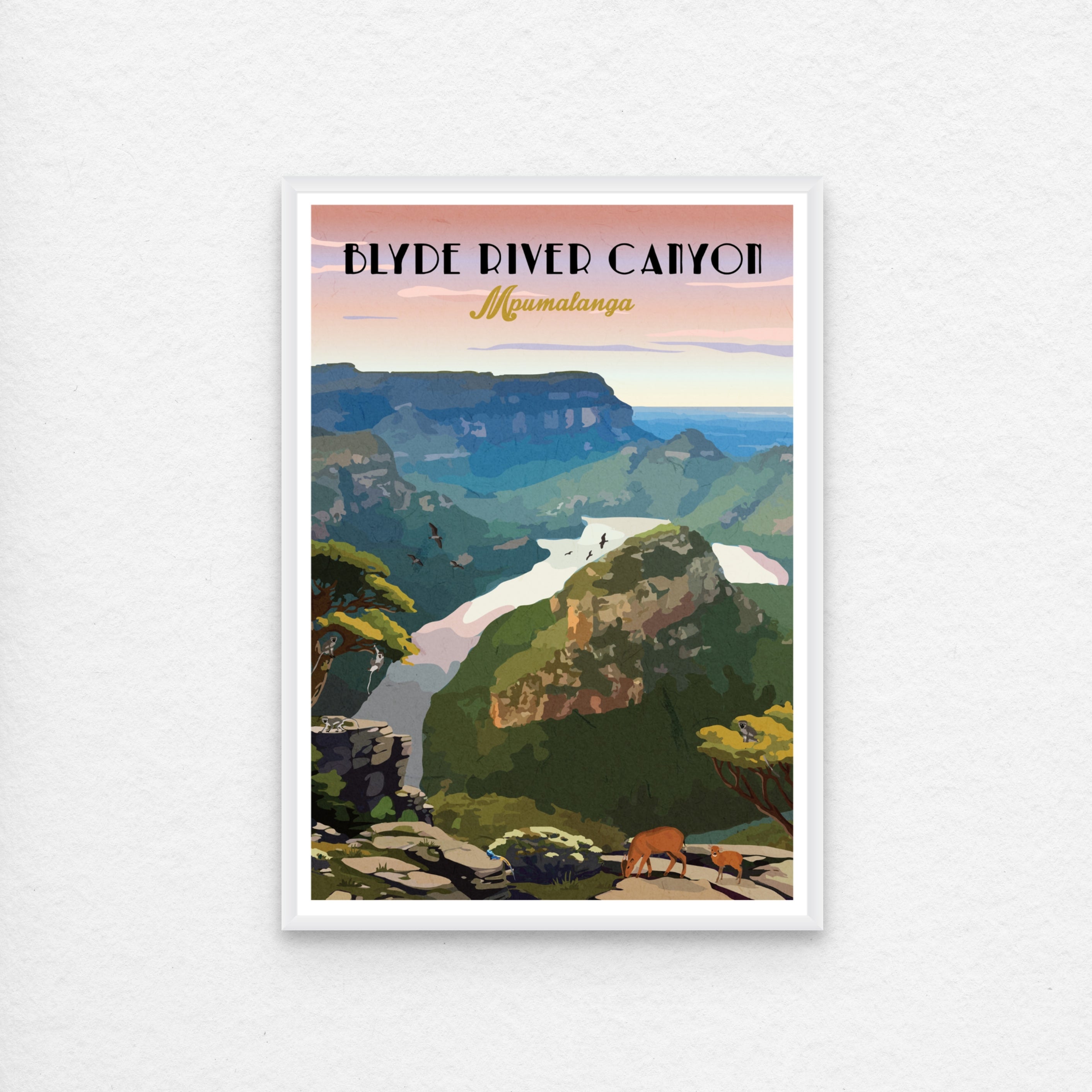 Blyde river canyon travel poster  artwork with a white frame