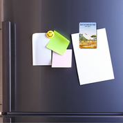 Kruger National Park Magnet with notes on a refrigerator door.