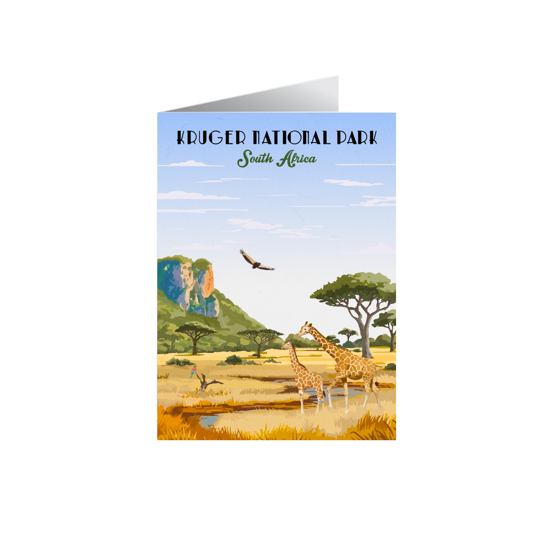 Greeting card with Kruger National Park, South Africa design featuring giraffes 
