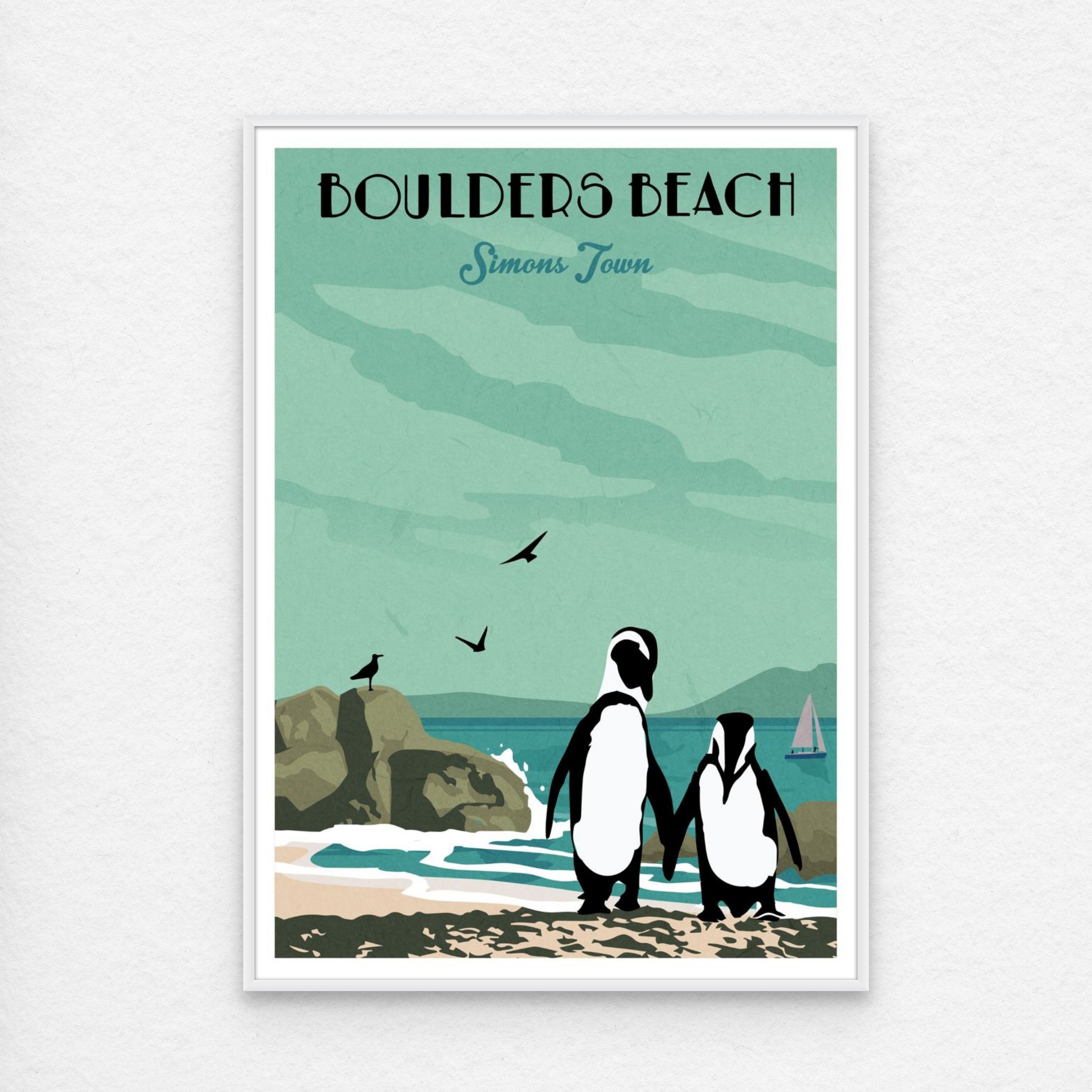 Boulders Beach poster white frame