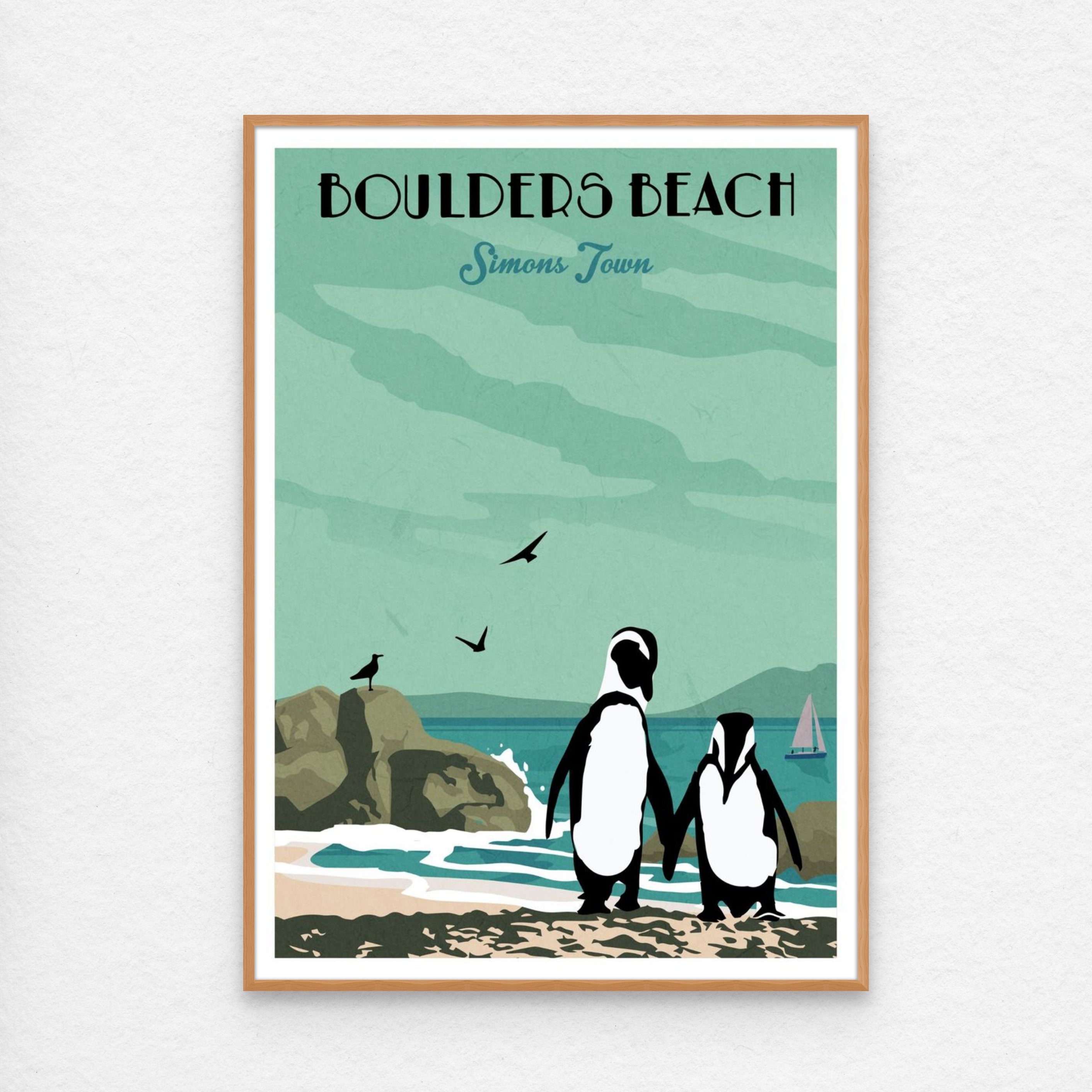 Boulders beach poster kiaat frame