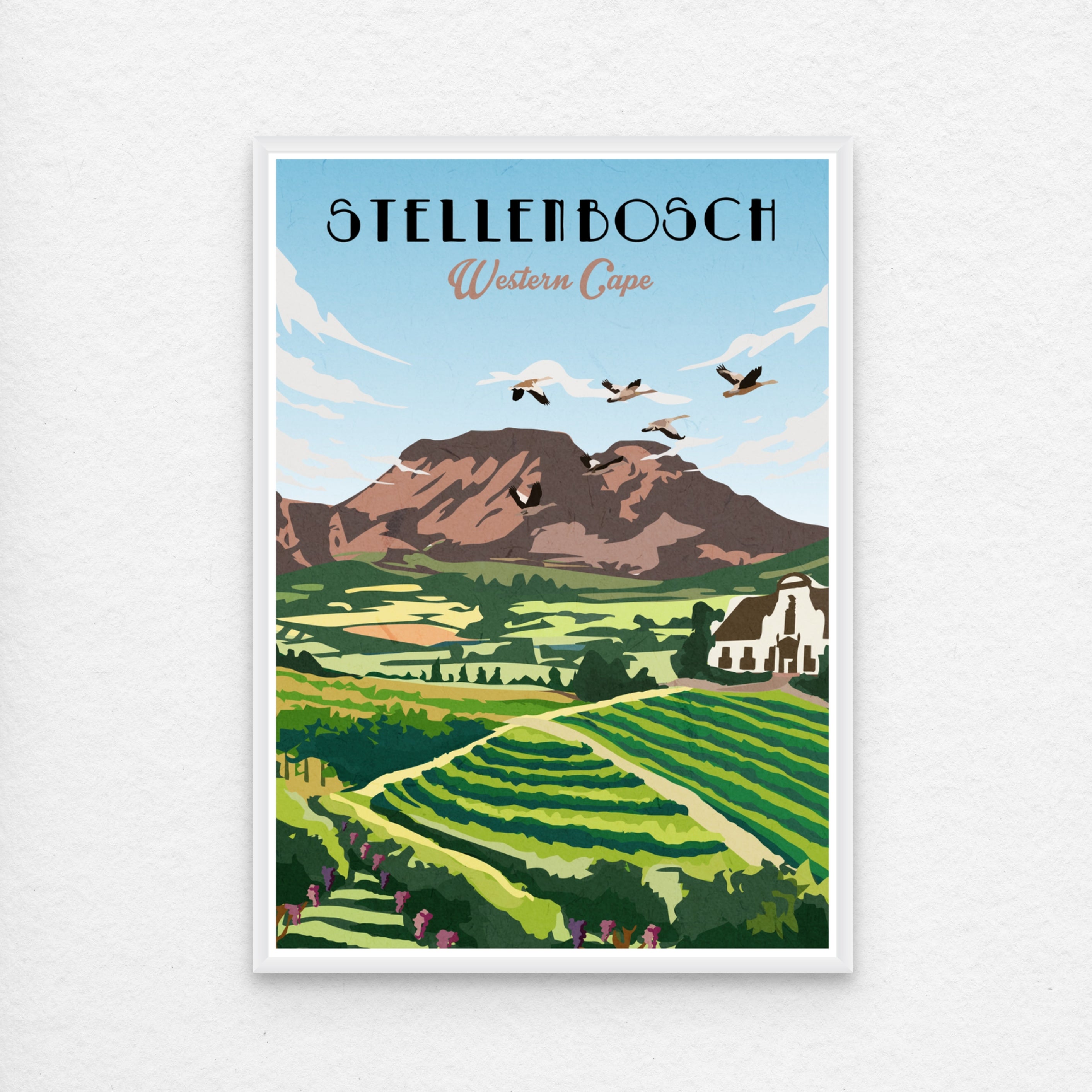 Stellenbosch poster art white frame