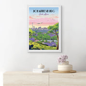 Johannesburg art print – illustrated cityscape poster featuring skyline and urban landmarks, ideal for wall art and modern home decor.

