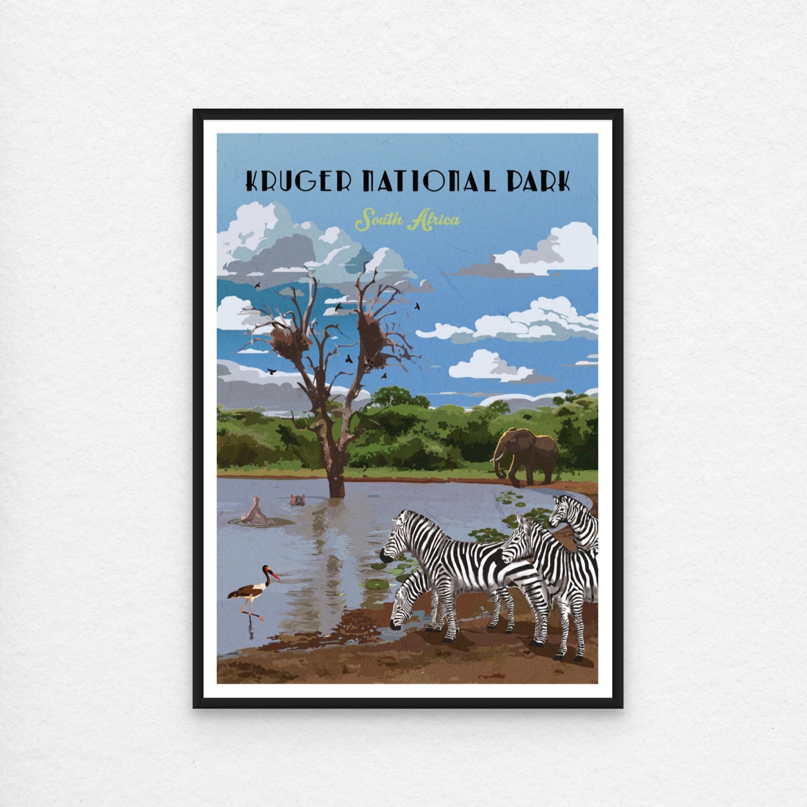 Kruger National Park Poster with black frame