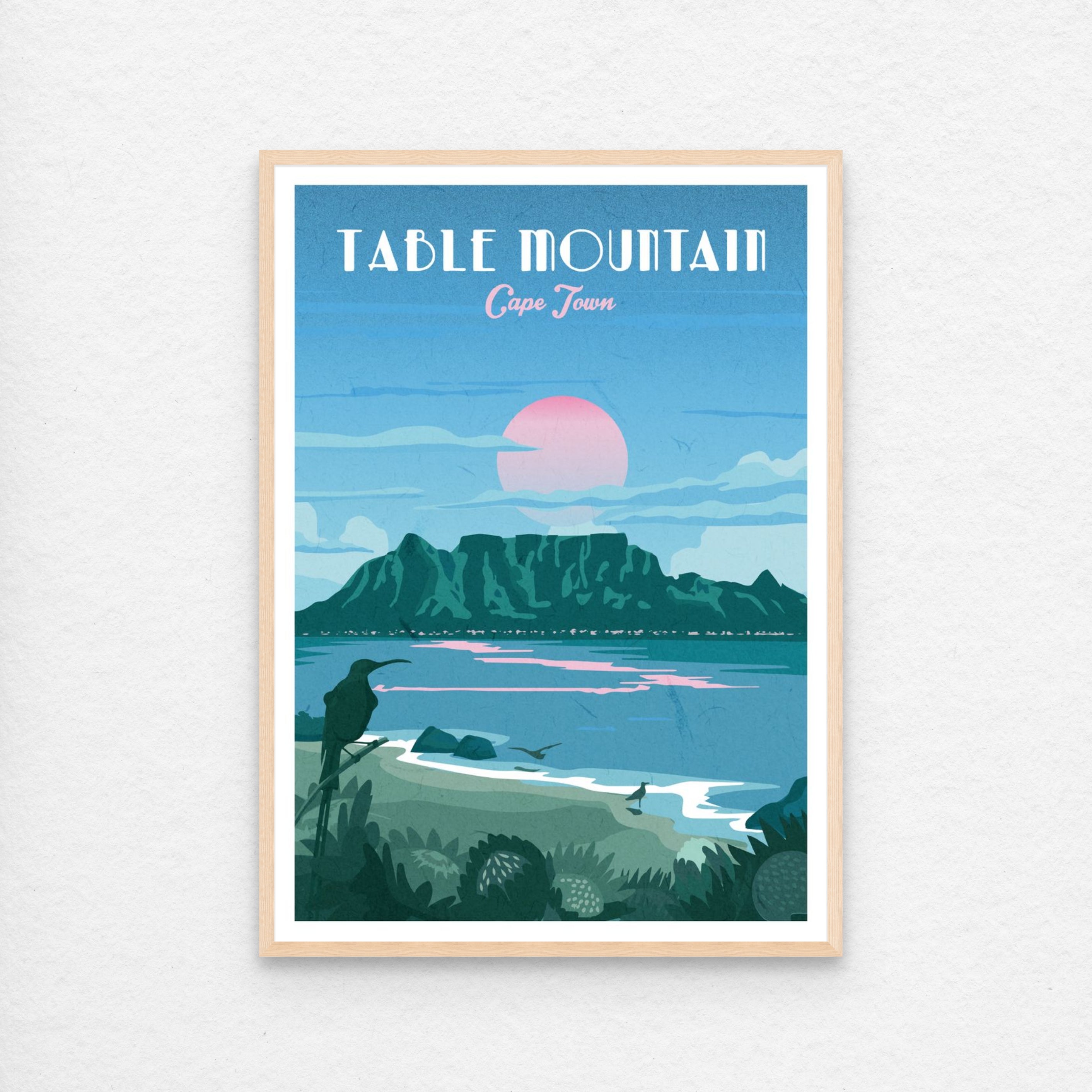 Table Mountain Poster with natural wood frame