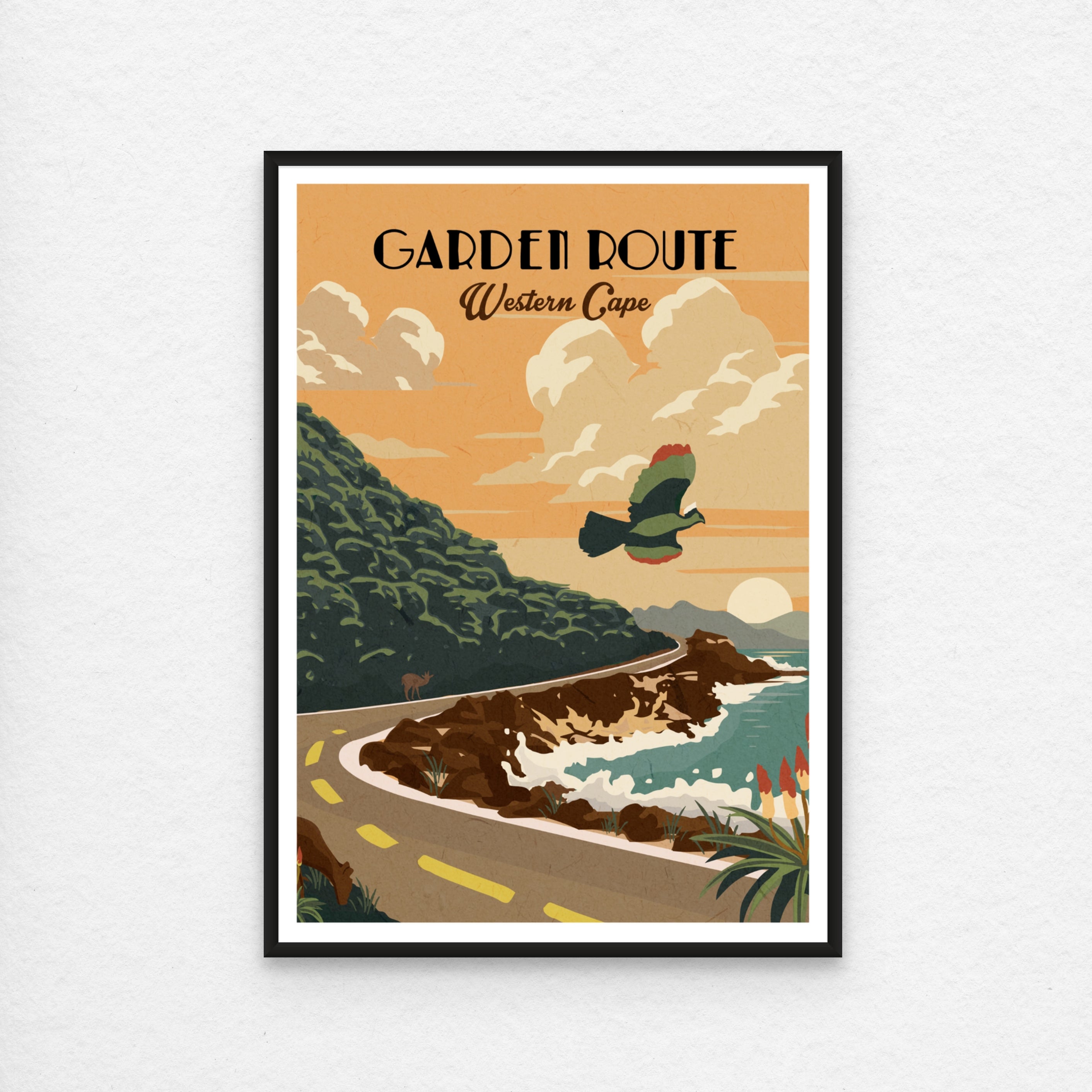 Garden route travel poster black frame