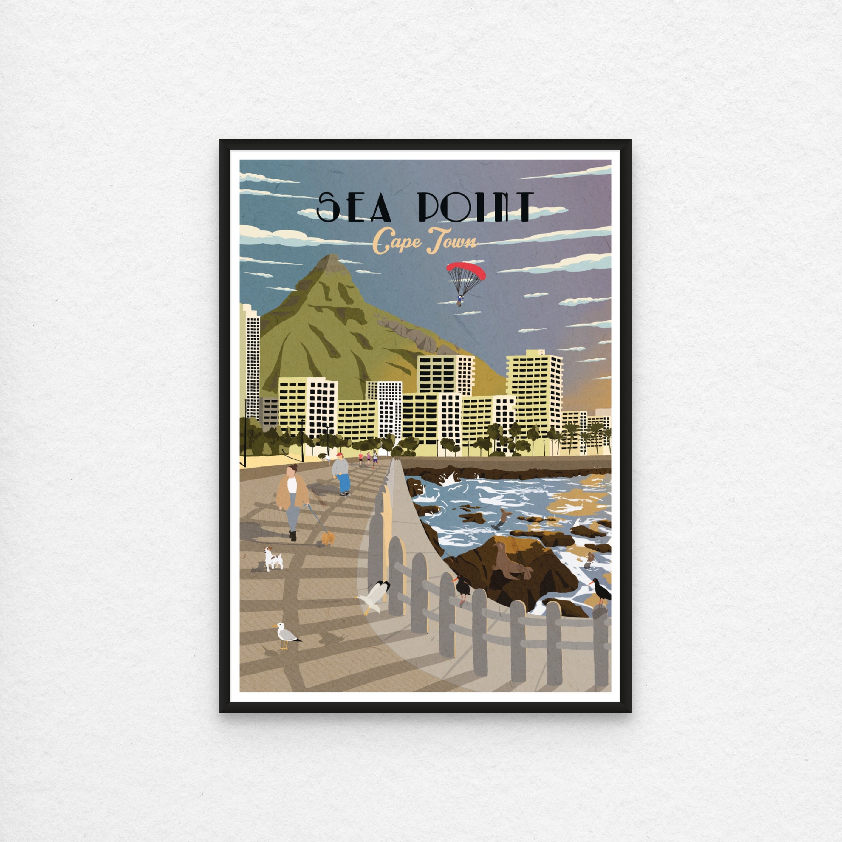 Sea Point travel poster black wood frame