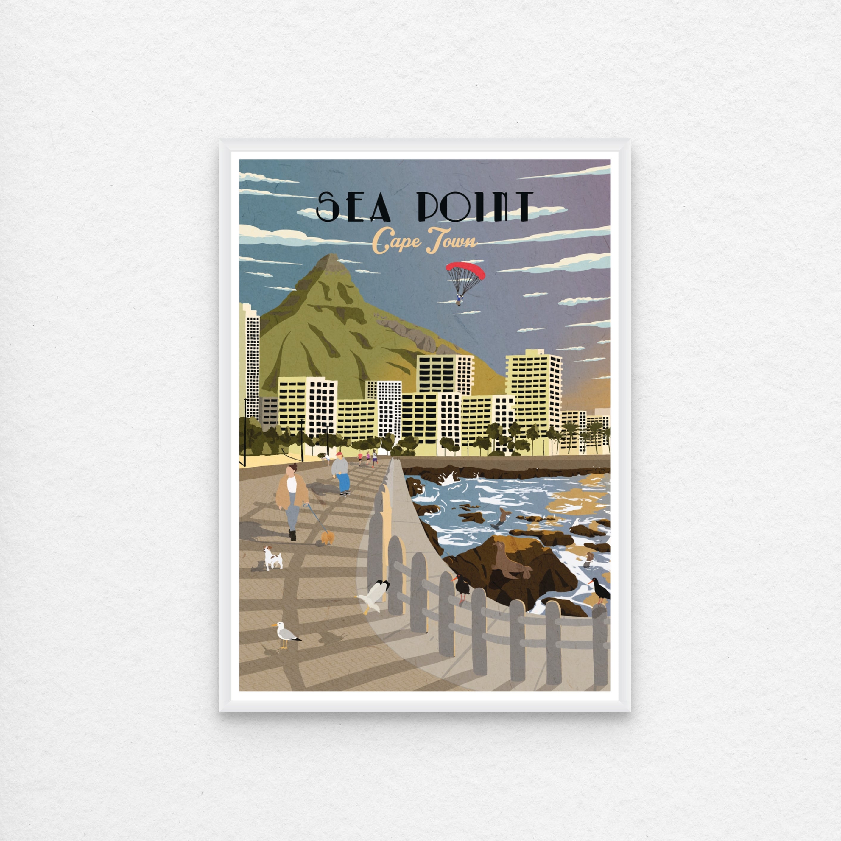 Sea Point travel poster white wood frame