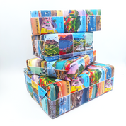 Roam Wrapping Paper – vibrant and colourful gift wrap featuring 26 unique South African travel poster designs. Perfect for adding an artistic touch to gifts, ideal for design lovers, travellers, and creative home decor