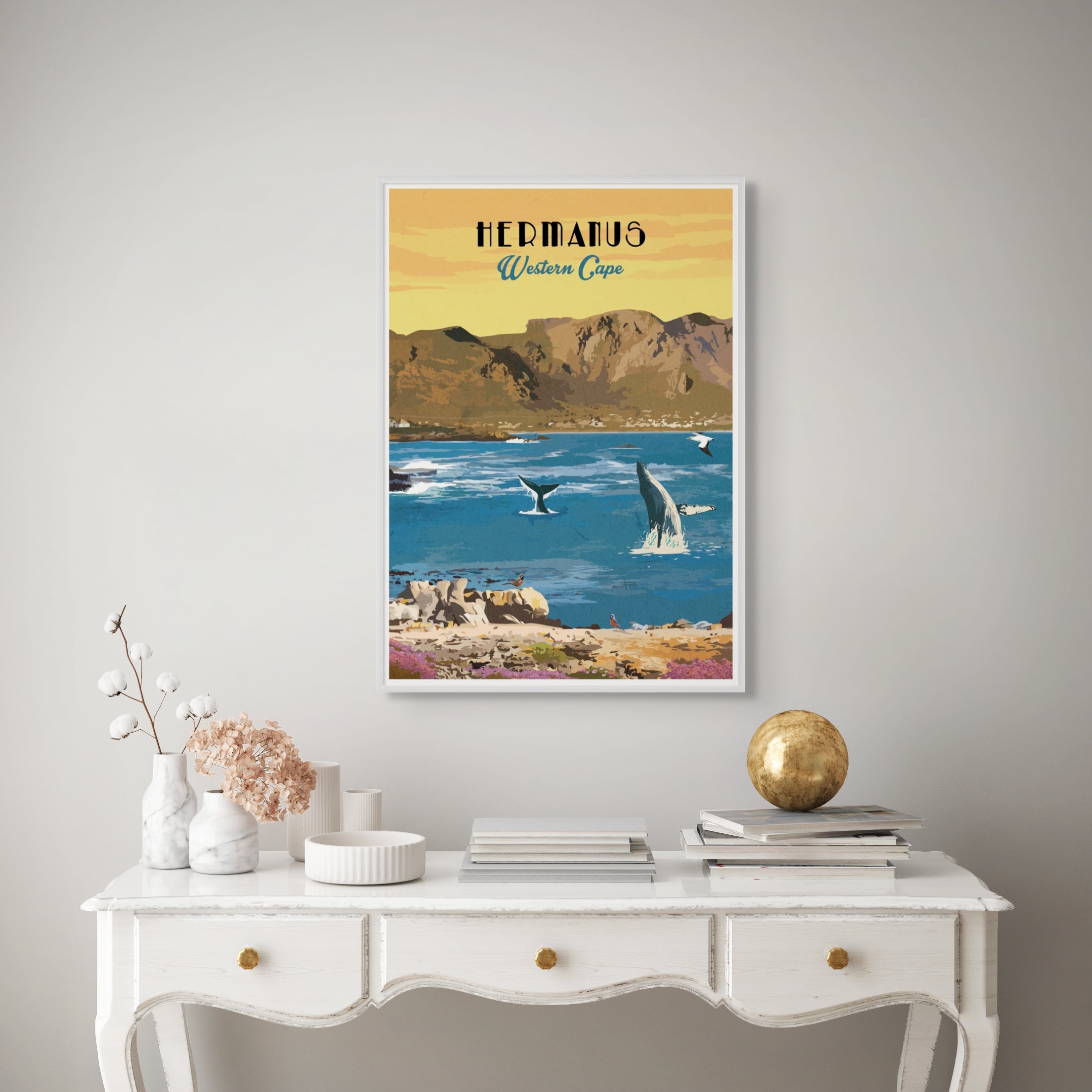 Hermanus poster framed with a white frame